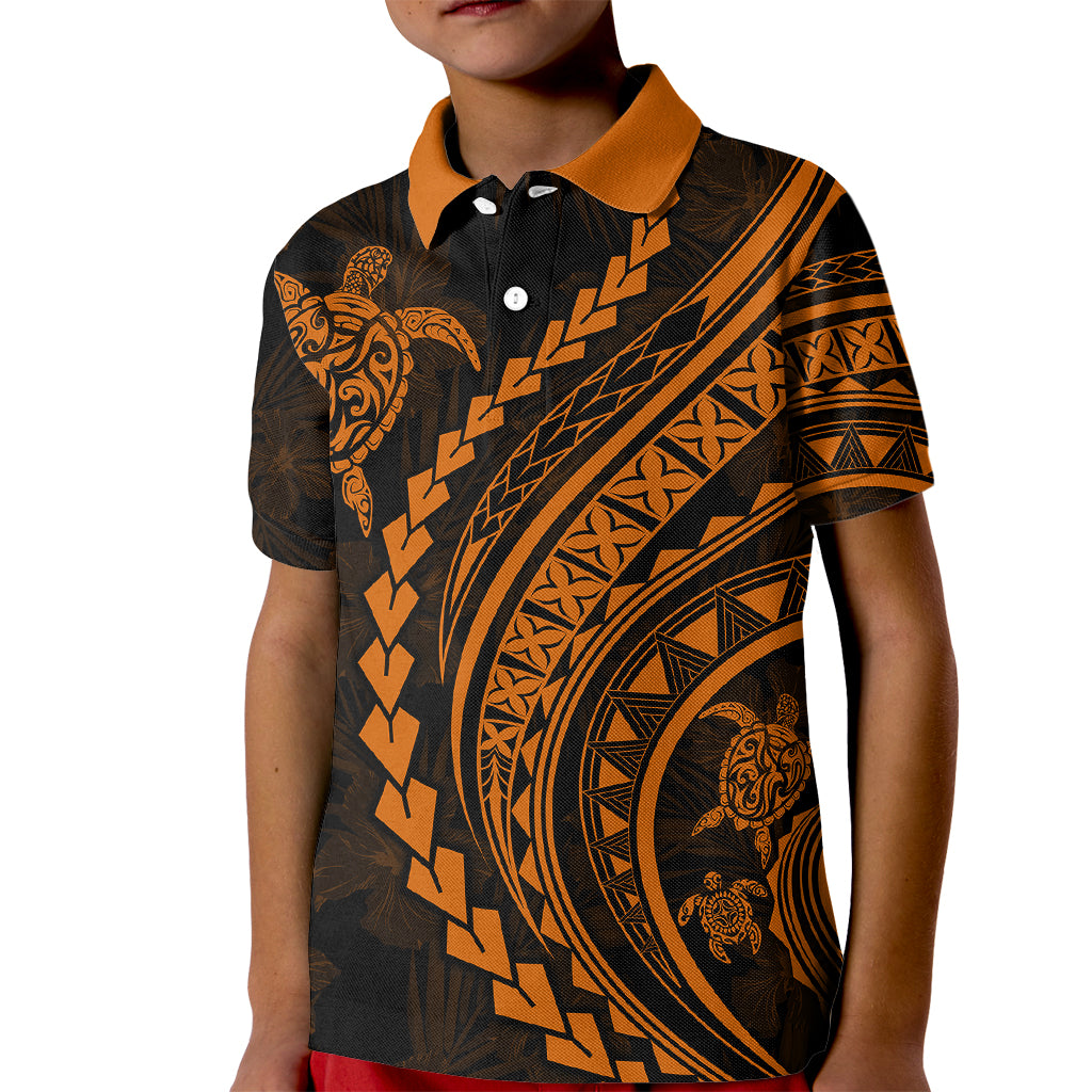 Polynesian Pride Kid Polo Shirt Turtle Hibiscus Luxury Style - Orange LT7 Kid Orange - Polynesian Pride