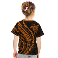 Polynesian Pride Kid T Shirt Turtle Hibiscus Luxury Style - Orange LT7 - Polynesian Pride