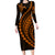 Polynesian Pride Long Sleeve Bodycon Dress Turtle Hibiscus Luxury Style - Orange LT7 Long Dress Orange - Polynesian Pride