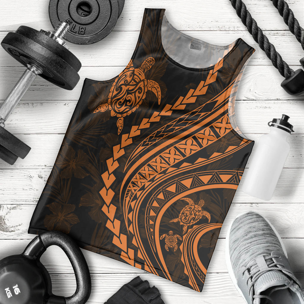 Polynesian Pride Men Tank Top Turtle Hibiscus Luxury Style - Orange LT7 Orange - Polynesian Pride