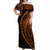 Polynesian Pride Off Shoulder Maxi Dress Turtle Hibiscus Luxury Style - Orange LT7 Women Orange - Polynesian Pride