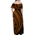 Polynesian Pride Off Shoulder Maxi Dress Turtle Hibiscus Luxury Style - Orange LT7 - Polynesian Pride