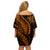 Polynesian Pride Off Shoulder Short Dress Turtle Hibiscus Luxury Style - Orange LT7 - Polynesian Pride