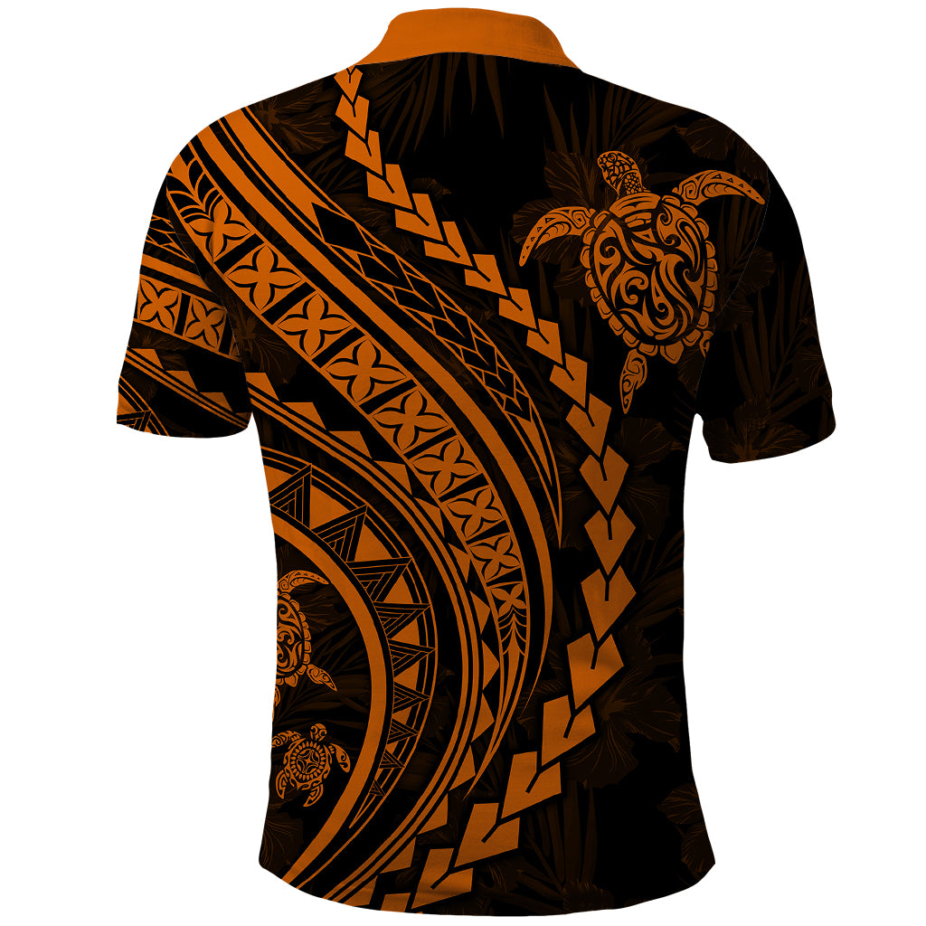 Polynesian Pride Polo Shirt Turtle Hibiscus Luxury Style - Orange LT7 - Polynesian Pride