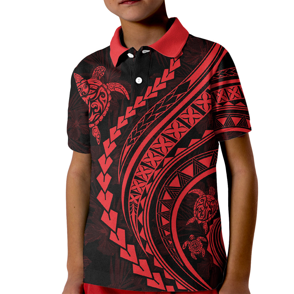 Polynesian Pride Kid Polo Shirt Turtle Hibiscus Luxury Style - Rose LT7 Kid Rose - Polynesian Pride