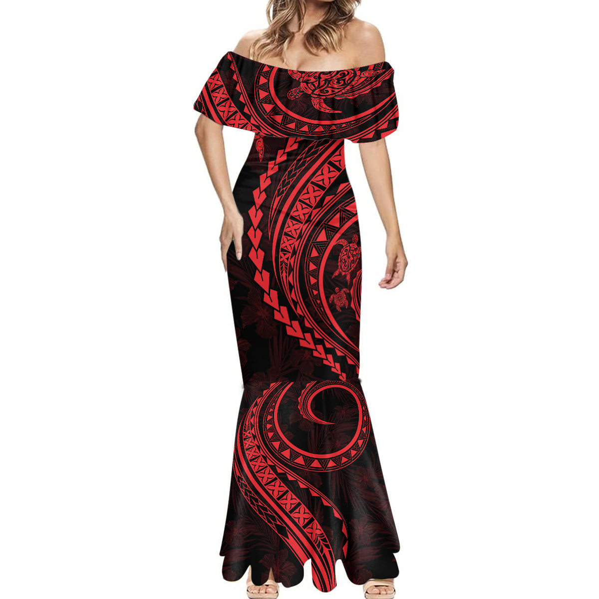 Polynesian Pride Mermaid Dress Turtle Hibiscus Luxury Style - Rose LT7 - Polynesian Pride