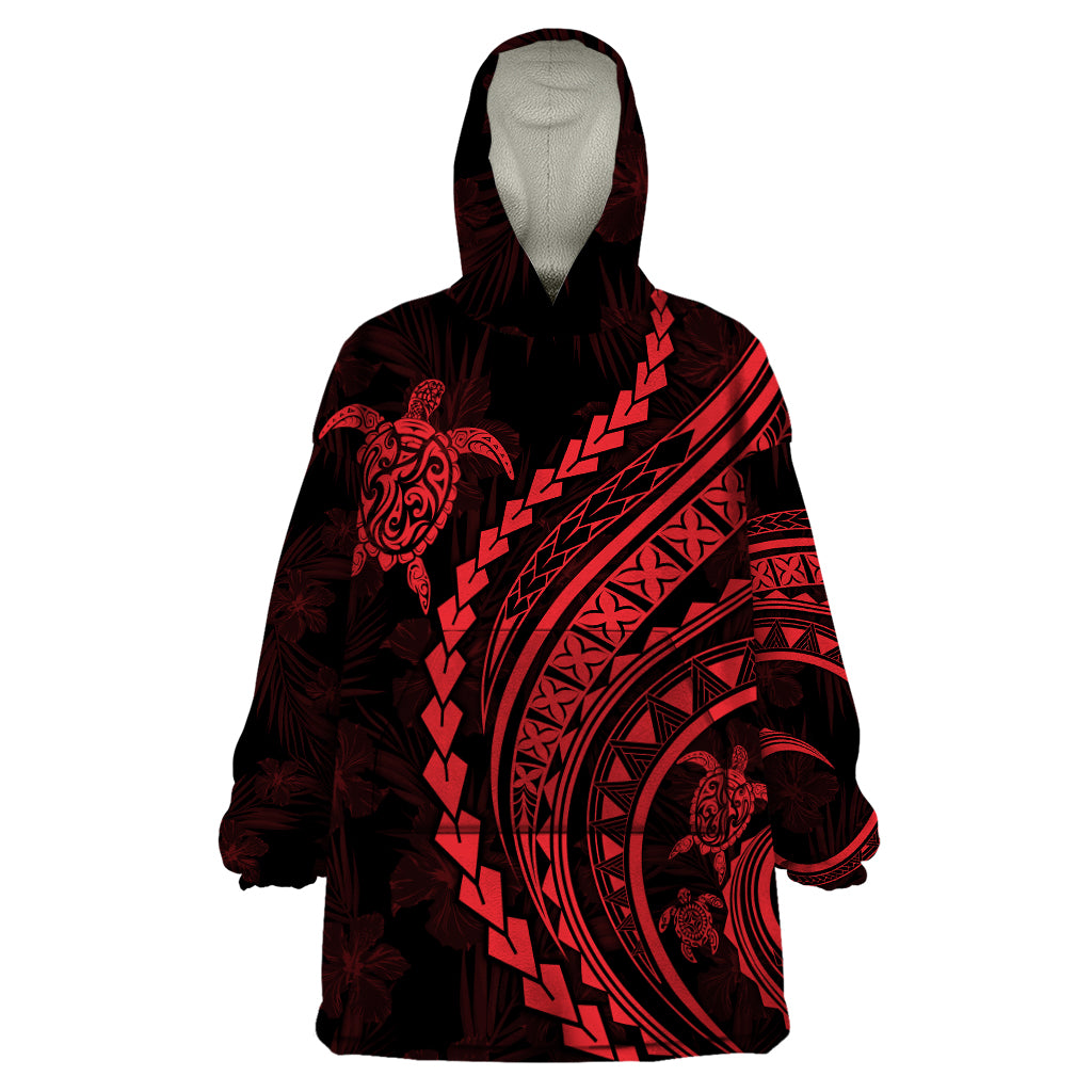 Polynesian Pride Wearable Blanket Hoodie Turtle Hibiscus Luxury Style - Rose LT7 One Size Rose - Polynesian Pride