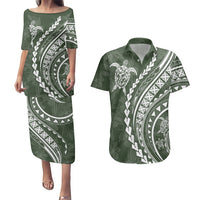 Polynesian Pride Couples Matching Puletasi Dress and Hawaiian Shirt Turtle Hibiscus Luxury Style - Sage LT7 Sage - Polynesian Pride