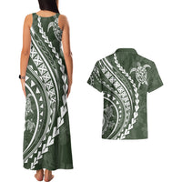 Polynesian Pride Couples Matching Tank Maxi Dress and Hawaiian Shirt Turtle Hibiscus Luxury Style - Sage LT7 - Polynesian Pride