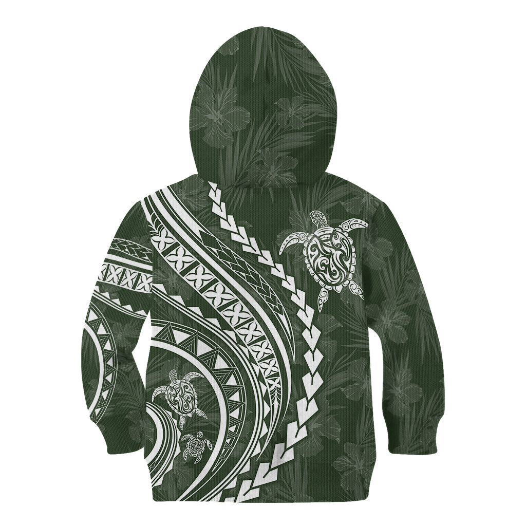 Polynesian Pride Kid Hoodie Turtle Hibiscus Luxury Style - Sage LT7 - Polynesian Pride