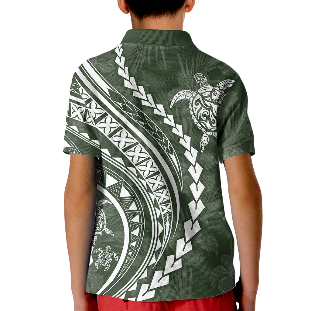 Polynesian Pride Kid Polo Shirt Turtle Hibiscus Luxury Style - Sage LT7 - Polynesian Pride
