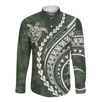 Polynesian Pride Long Sleeve Button Shirt Turtle Hibiscus Luxury Style - Sage LT7 Unisex Sage - Polynesian Pride