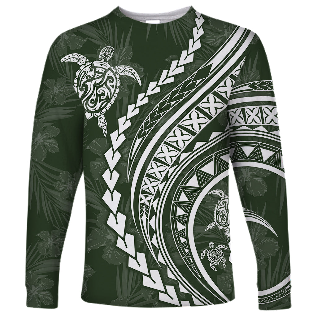 Polynesian Pride Long Sleeve Shirt Turtle Hibiscus Luxury Style - Sage LT7 Unisex Sage - Polynesian Pride