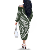 Polynesian Pride Off The Shoulder Long Sleeve Dress Turtle Hibiscus Luxury Style - Sage LT7 - Polynesian Pride
