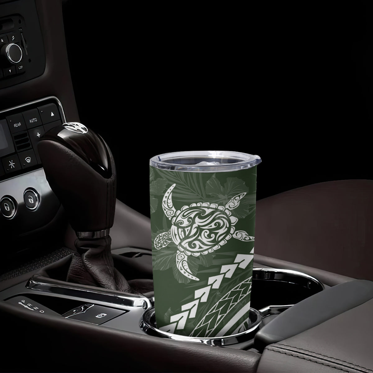 Polynesian Pride Tumbler Cup Turtle Hibiscus Luxury Style - Sage