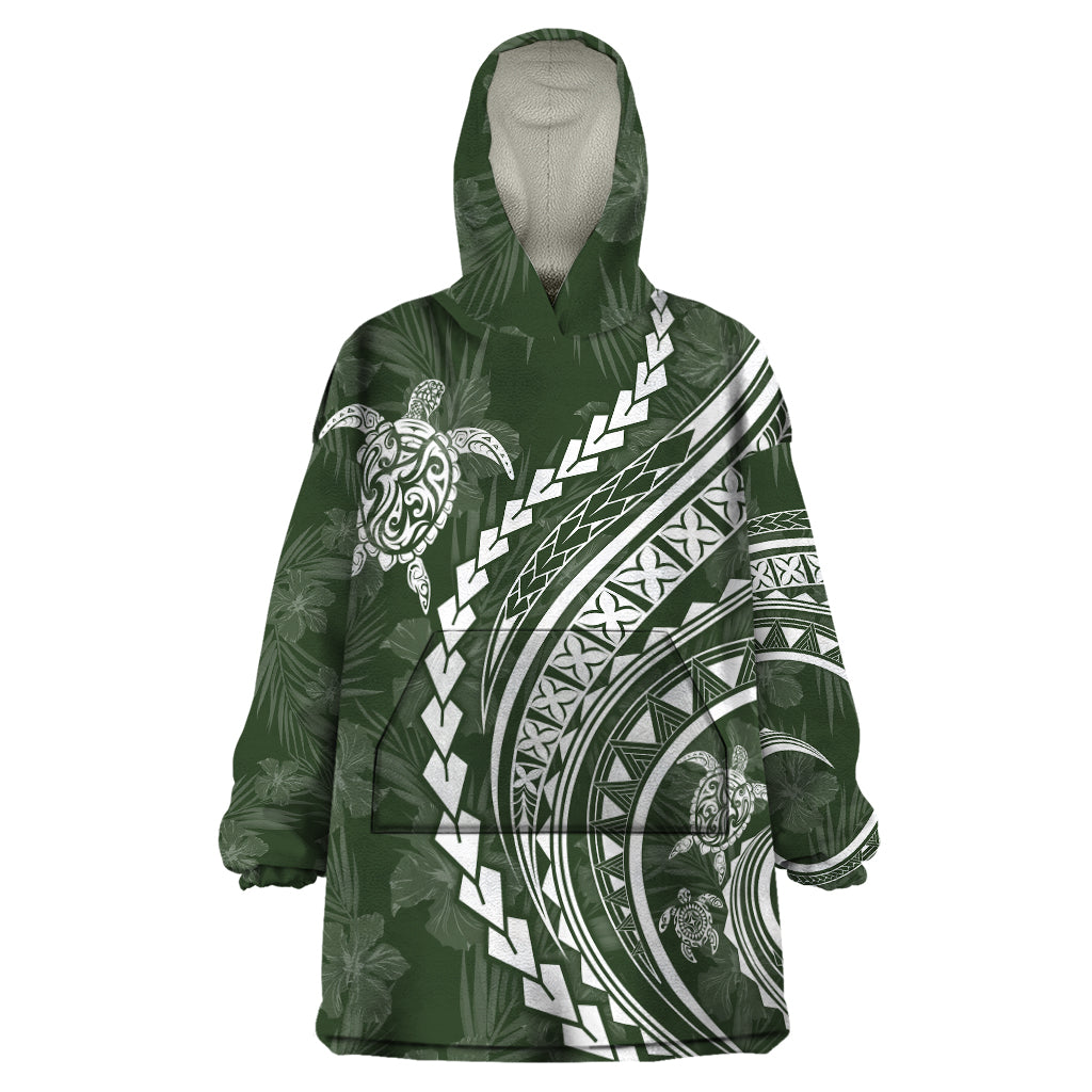 Polynesian Pride Wearable Blanket Hoodie Turtle Hibiscus Luxury Style - Sage LT7 One Size Sage - Polynesian Pride