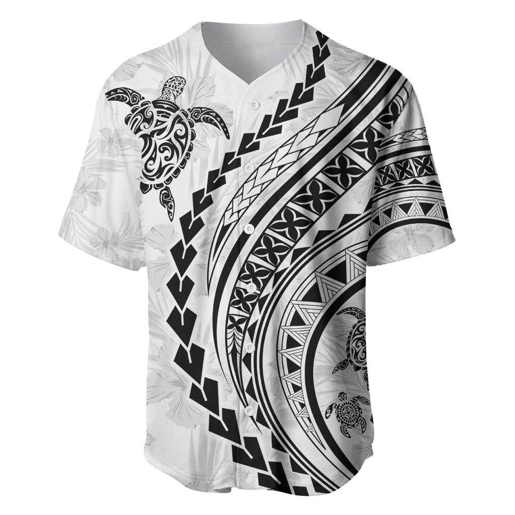 Polynesian Pride Baseball Jersey Turtle Hibiscus Luxury Style - White LT7 White - Polynesian Pride