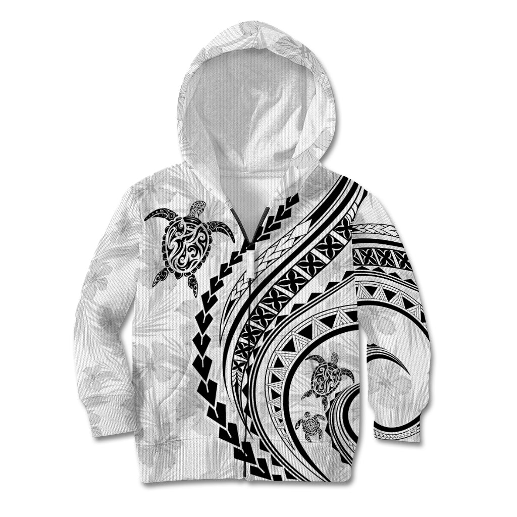 Polynesian Pride Kid Hoodie Turtle Hibiscus Luxury Style - White LT7 Zip Hoodie White - Polynesian Pride