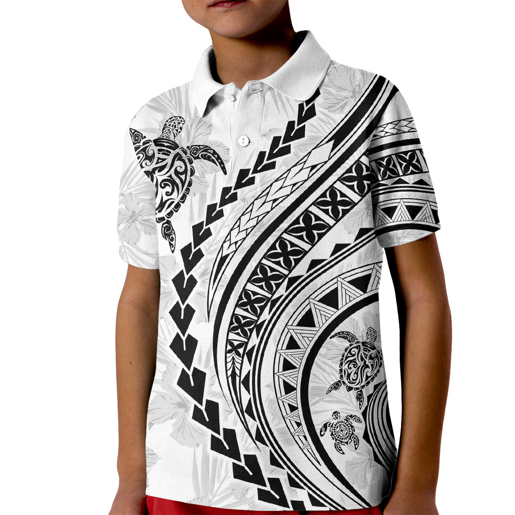 Polynesian Pride Kid Polo Shirt Turtle Hibiscus Luxury Style - White LT7 Kid White - Polynesian Pride