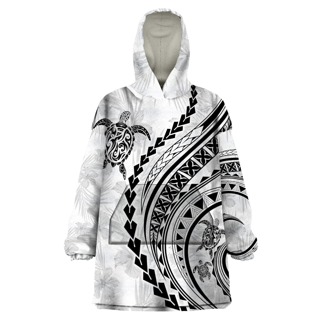 Polynesian Pride Wearable Blanket Hoodie Turtle Hibiscus Luxury Style - White LT7 One Size White - Polynesian Pride