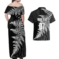 Personalised New Zealand Rugby Couples Matching Off Shoulder Maxi Dress and Hawaiian Shirt World Cup 2023 Silver Fern Champions LT7 - Polynesian Pride