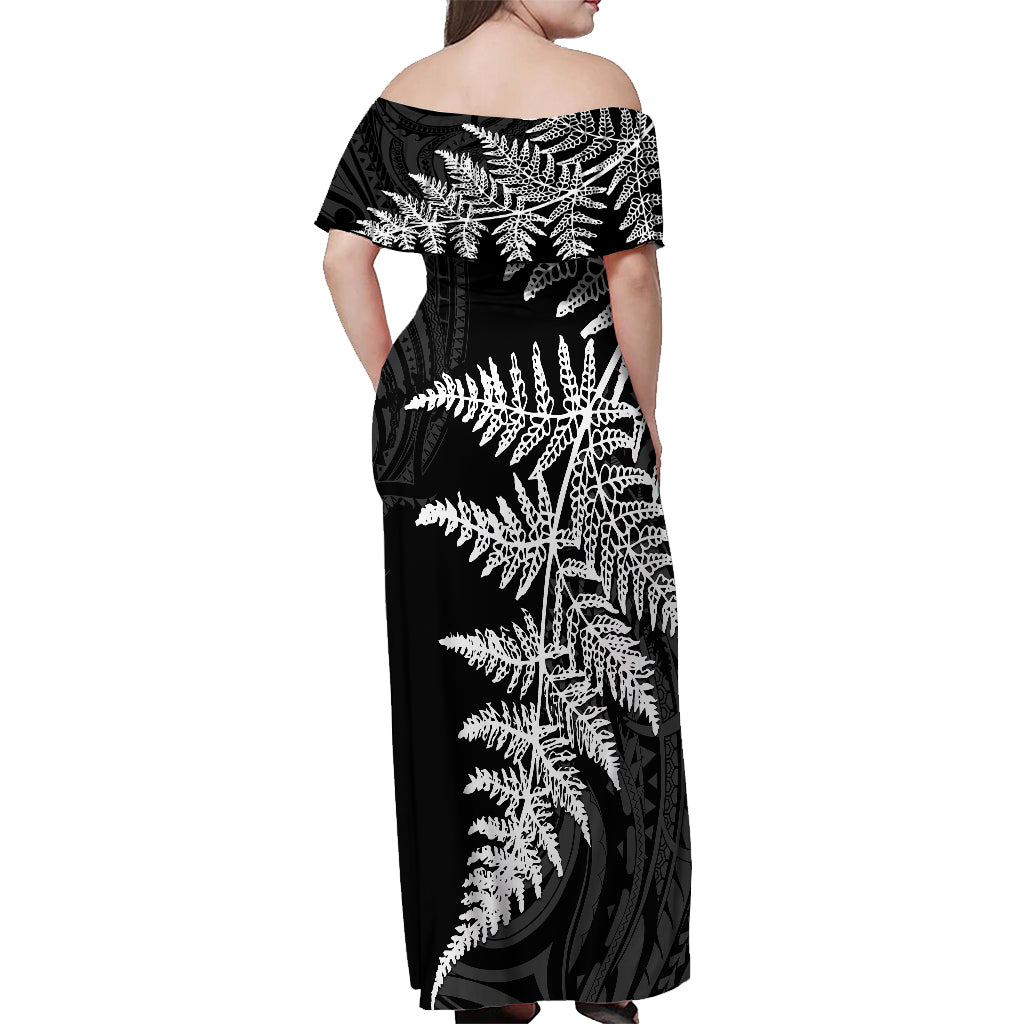 Personalised New Zealand Rugby Off Shoulder Maxi Dress World Cup 2023 Silver Fern Champions LT7 - Polynesian Pride
