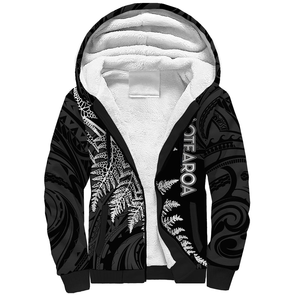 Personalised New Zealand Rugby Sherpa Hoodie World Cup 2023 Silver Fern Champions LT7 Unisex Black - Polynesian Pride