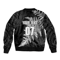 Personalised New Zealand Rugby Sleeve Zip Bomber Jacket World Cup 2023 Silver Fern Champions LT7 - Polynesian Pride
