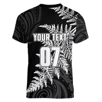 Personalised New Zealand Rugby Women V Neck T Shirt World Cup 2023 Silver Fern Champions LT7 - Polynesian Pride