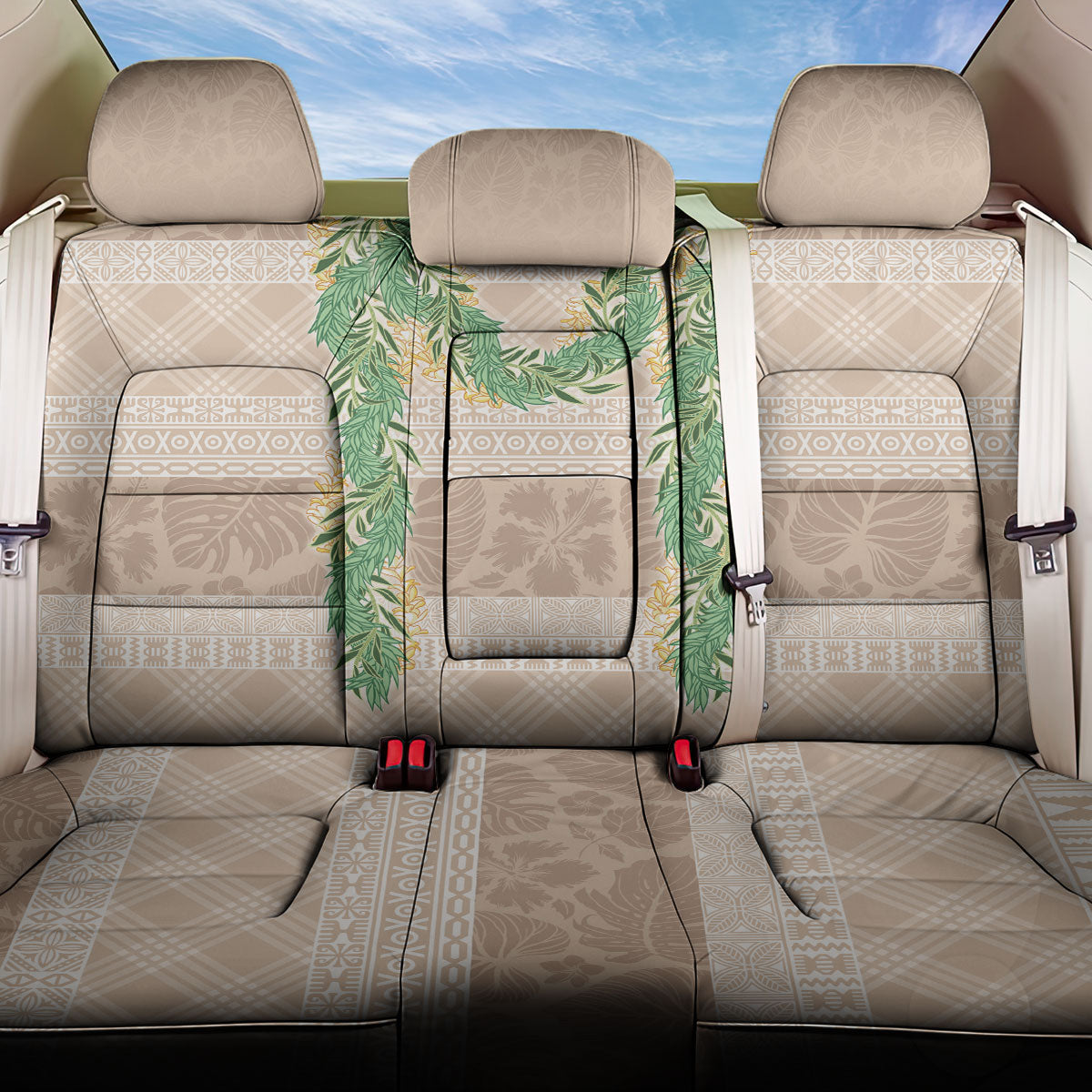Hawai'i Paniolo Maile Twisted Lei Back Car Seat Cover Almond Brown