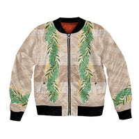 Hawai'i Paniolo Maile Twisted Lei Bomber Jacket Almond Brown LT7 Unisex Brown - Polynesian Pride