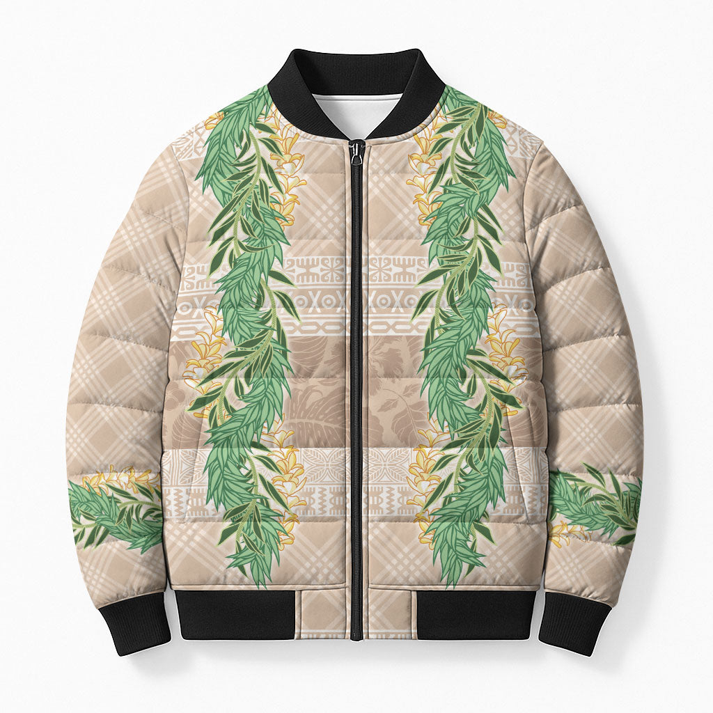 Hawai'i Paniolo Maile Twisted Lei Bomber Puffer Jacket Almond Brown LT7 Unisex Brown - Polynesian Pride