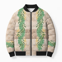 Hawai'i Paniolo Maile Twisted Lei Bomber Puffer Jacket Almond Brown LT7 Unisex Brown - Polynesian Pride