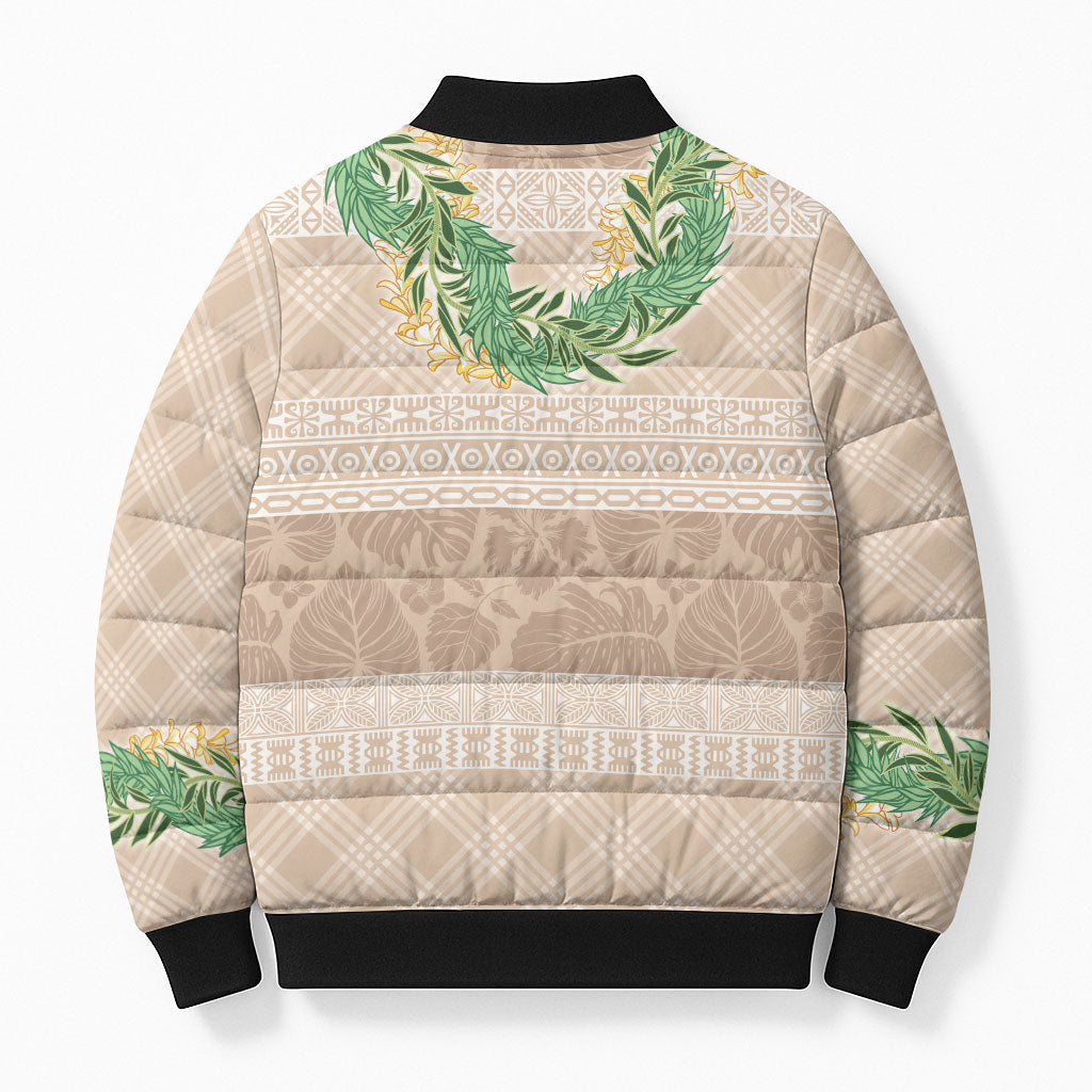Hawai'i Paniolo Maile Twisted Lei Bomber Puffer Jacket Almond Brown LT7 - Polynesian Pride