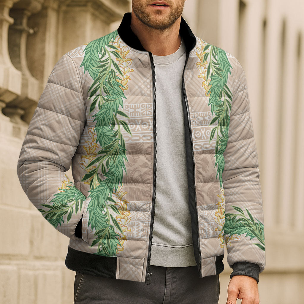 Hawai'i Paniolo Maile Twisted Lei Bomber Puffer Jacket Almond Brown LT7 - Polynesian Pride