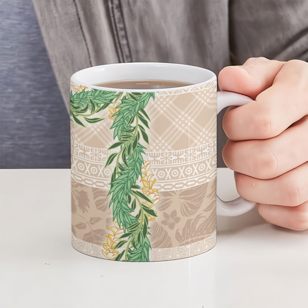 Hawai'i Paniolo Maile Twisted Lei Ceramic Mug Almond Brown LT7 - Polynesian Pride