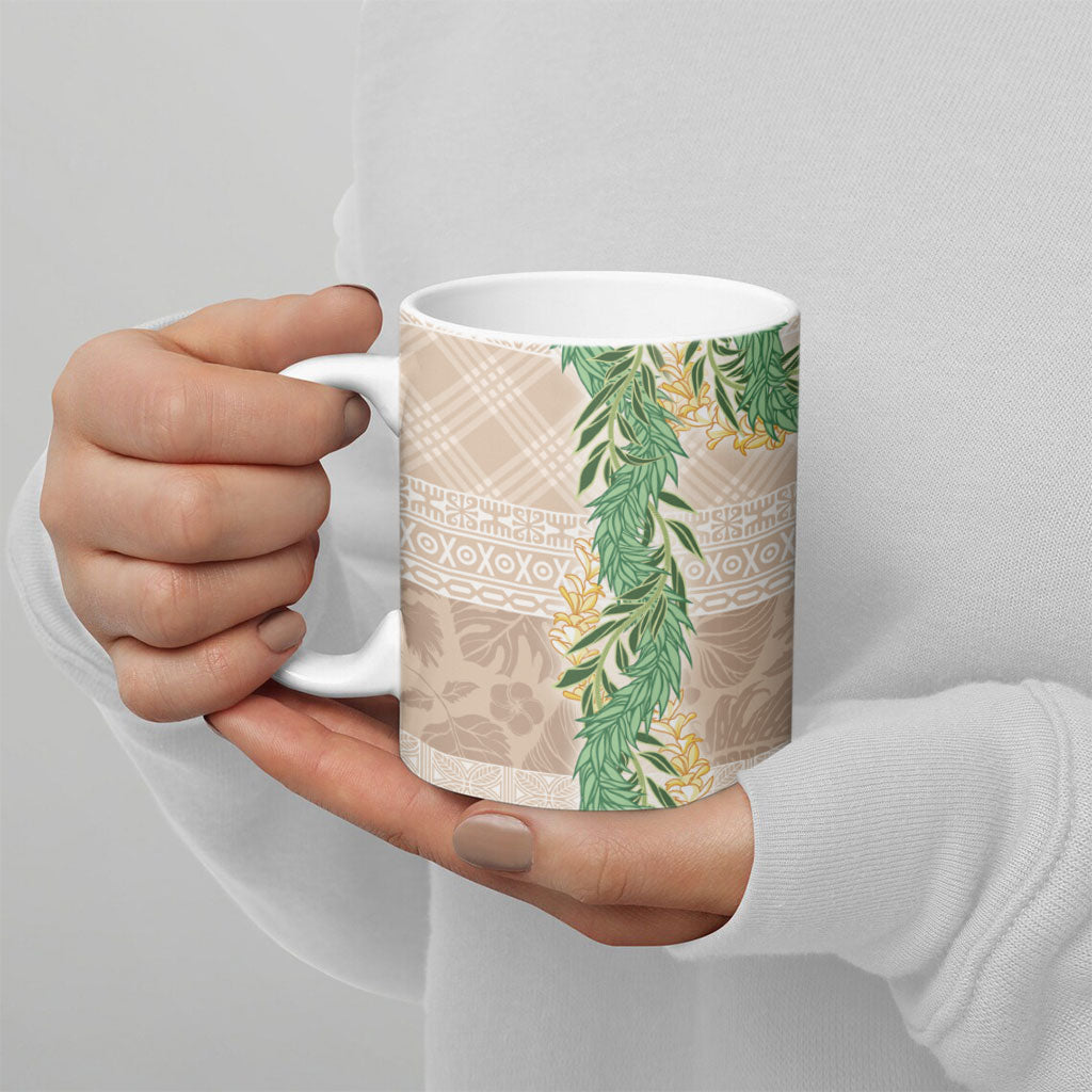 Hawai'i Paniolo Maile Twisted Lei Ceramic Mug Almond Brown LT7 - Polynesian Pride