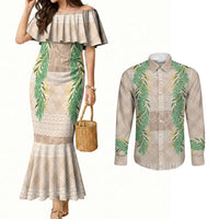 Hawai'i Paniolo Maile Twisted Lei Couples Matching Mermaid Dress and Long Sleeve Button Shirt Almond Brown LT7 Brown - Polynesian Pride
