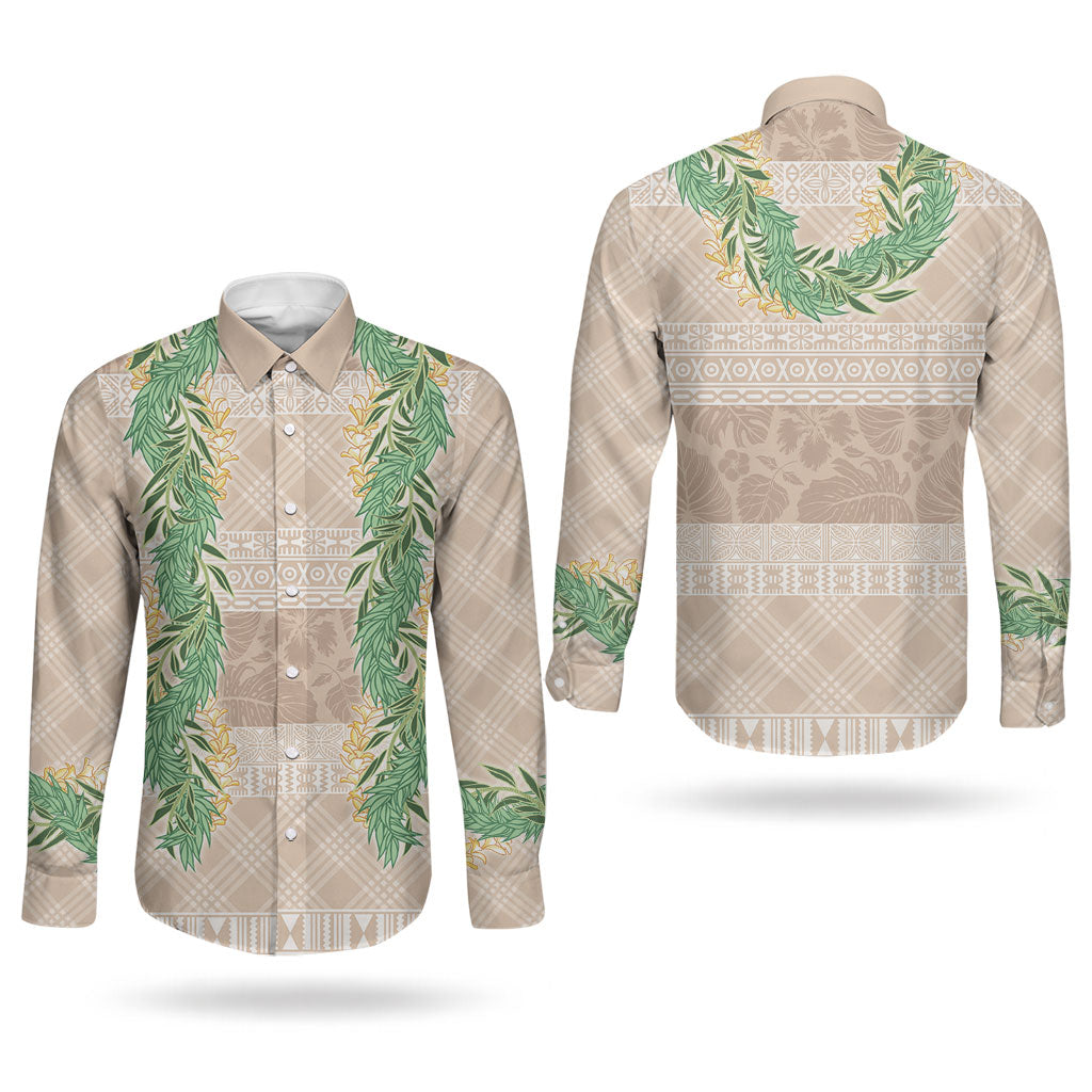 Hawai'i Paniolo Maile Twisted Lei Couples Matching Off Shoulder Maxi Dress and Long Sleeve Button Shirt Almond Brown LT7 - Polynesian Pride