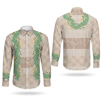 Hawai'i Paniolo Maile Twisted Lei Couples Matching Off Shoulder Maxi Dress and Long Sleeve Button Shirt Almond Brown LT7 - Polynesian Pride
