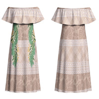 Hawai'i Paniolo Maile Twisted Lei Couples Matching Off Shoulder Maxi Dress and Long Sleeve Button Shirt Almond Brown LT7 - Polynesian Pride
