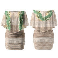 Hawai'i Paniolo Maile Twisted Lei Couples Matching Off Shoulder Short Dress and Long Sleeve Button Shirt Almond Brown LT7 - Polynesian Pride