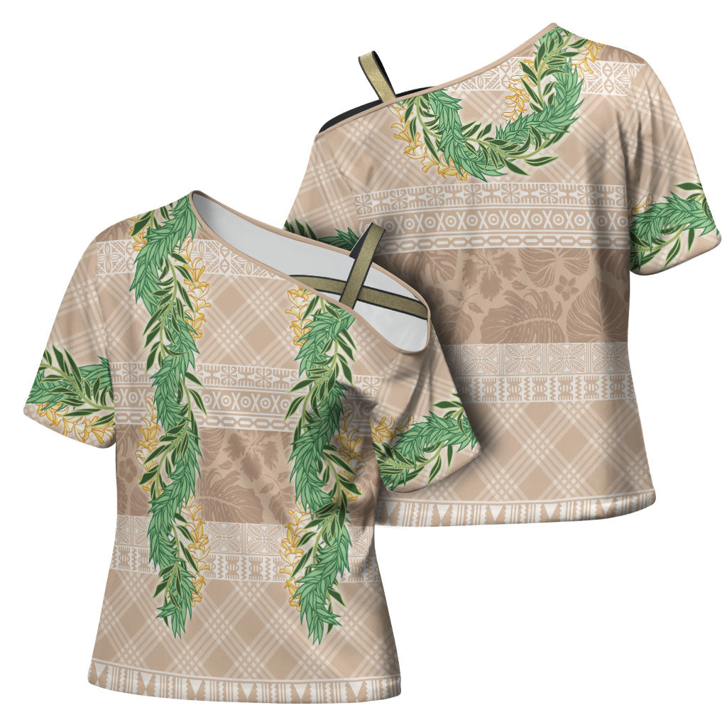 Hawai'i Paniolo Maile Twisted Lei Cross Shoulder Shirt Almond Brown LT7 - Polynesian Pride
