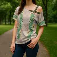 Hawai'i Paniolo Maile Twisted Lei Cross Shoulder Shirt Almond Brown LT7 - Polynesian Pride