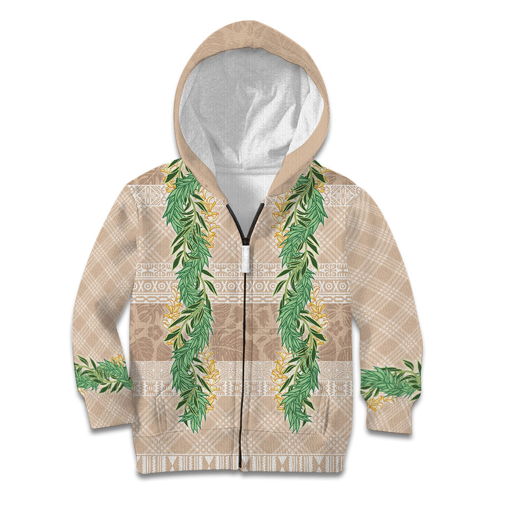 Hawai'i Paniolo Maile Twisted Lei Kid Hoodie Almond Brown LT7 Zip Hoodie Brown - Polynesian Pride