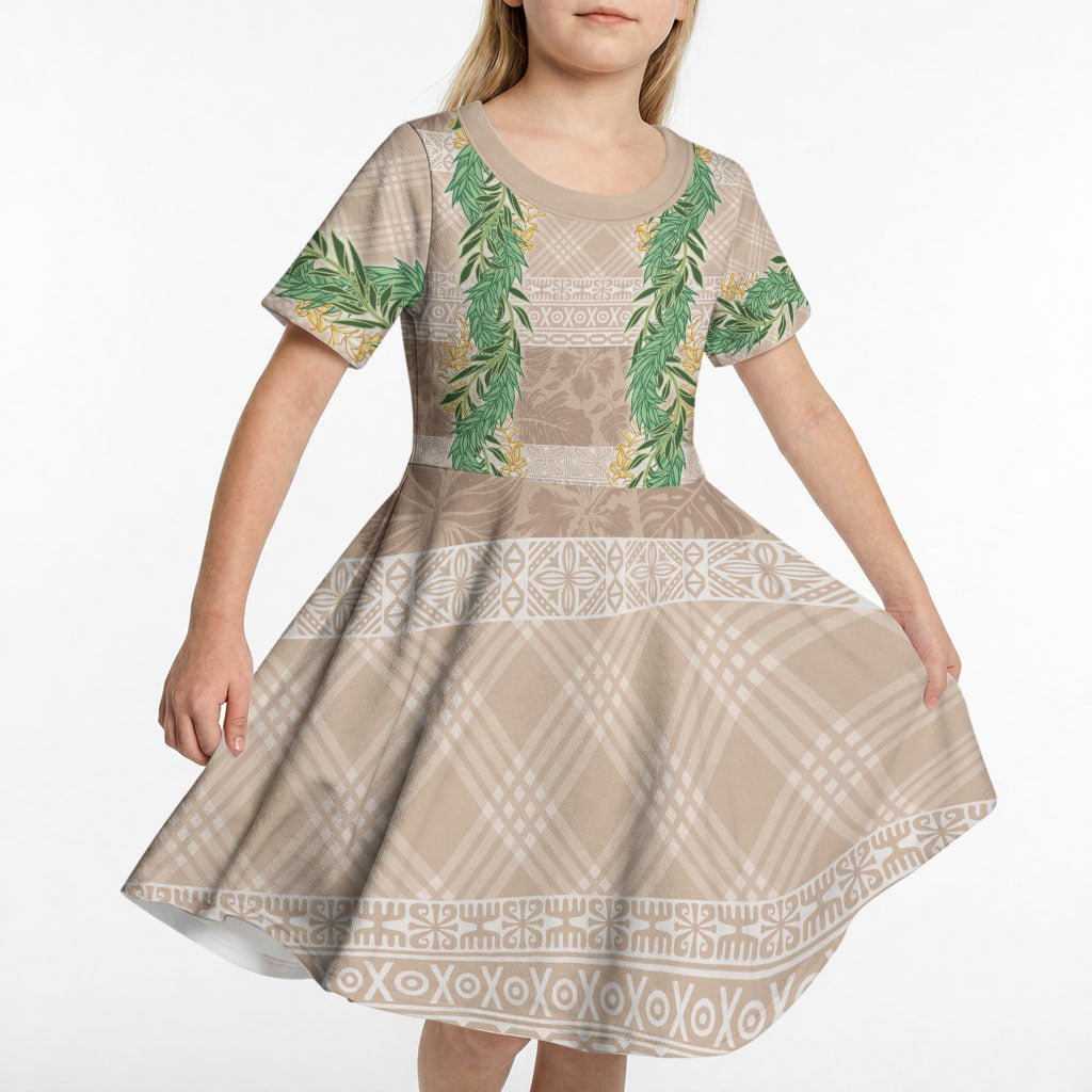 Hawai'i Paniolo Maile Twisted Lei Kid Short Sleeve Dress Almond Brown LT7 - Polynesian Pride