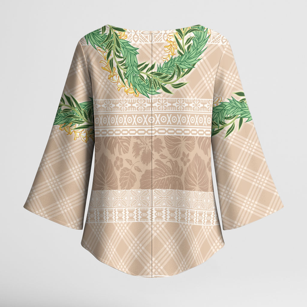Hawai'i Paniolo Maile Twisted Lei Kimono Sleeve Blouse Almond Brown LT7 - Polynesian Pride