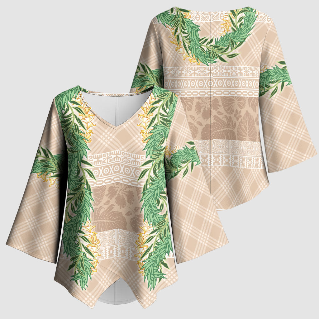 Hawai'i Paniolo Maile Twisted Lei Kimono Sleeve Blouse Almond Brown LT7 - Polynesian Pride