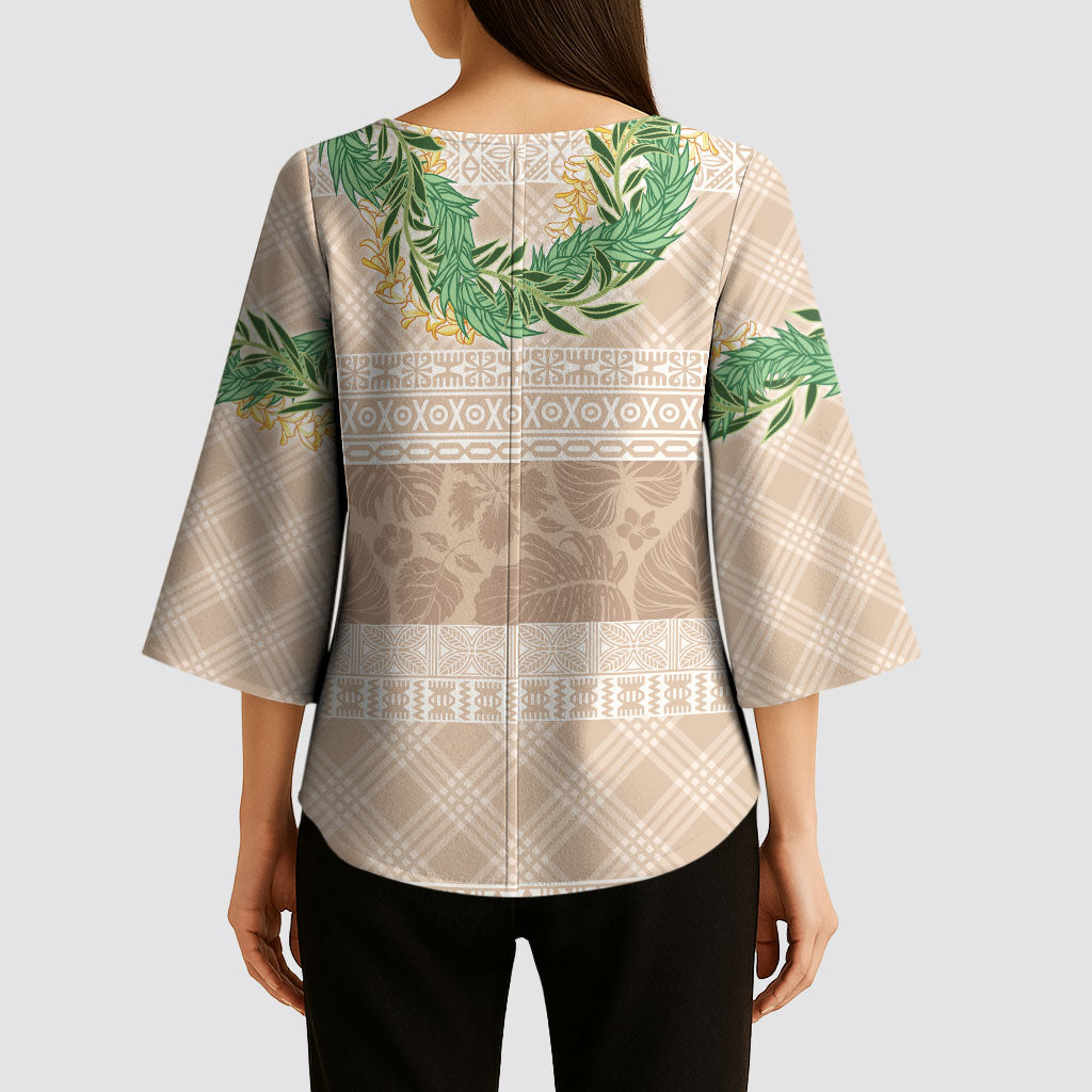 Hawai'i Paniolo Maile Twisted Lei Kimono Sleeve Blouse Almond Brown LT7 - Polynesian Pride