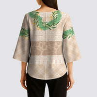 Hawai'i Paniolo Maile Twisted Lei Kimono Sleeve Blouse Almond Brown LT7 - Polynesian Pride